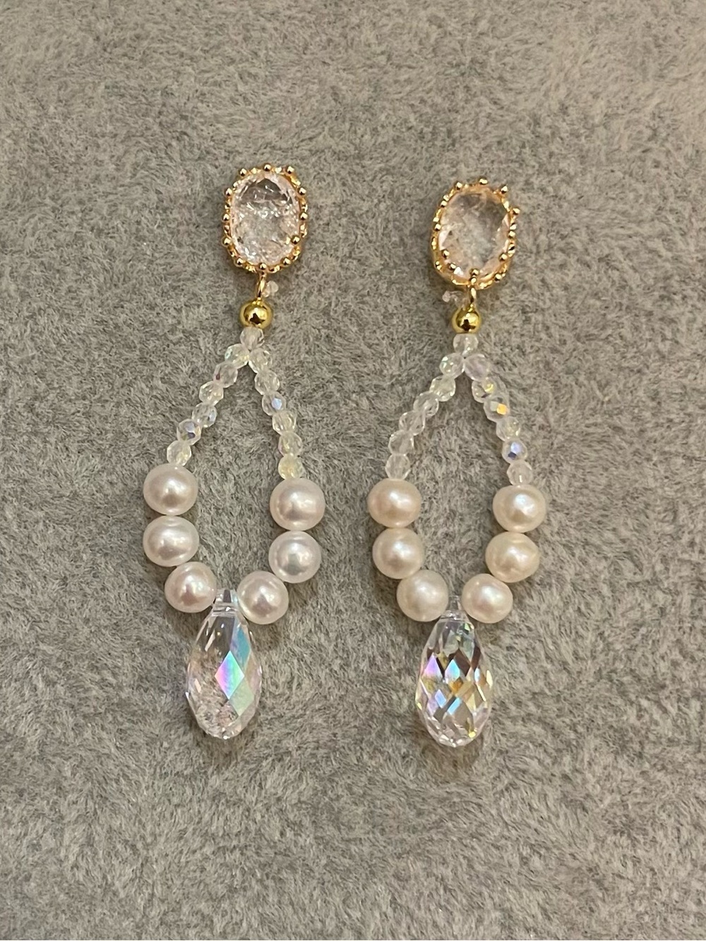 Gold Pearl and Crystal Teardrop Earrings - Freshwater Pearls with 925 posts 37